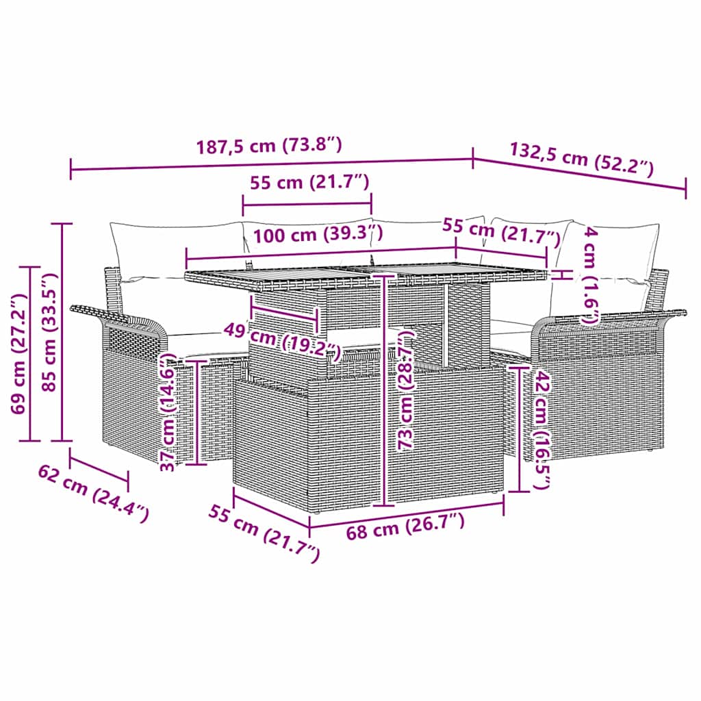 Sada zahradních pohovek s úložištěm 5 pcs Černá Poly ratan - obrázek 15