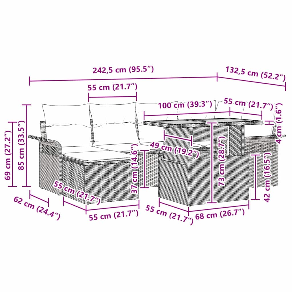 Sada zahradních pohovek s úložištěm 7 pcs Černá Poly ratan - obrázek 17