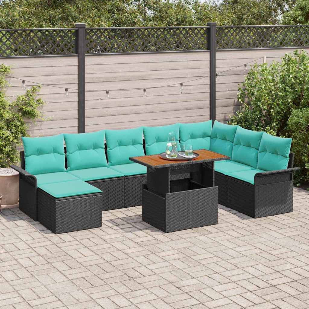 vidaXL Set de canapele pentru grădină 9 pcs Negru Rattan poli