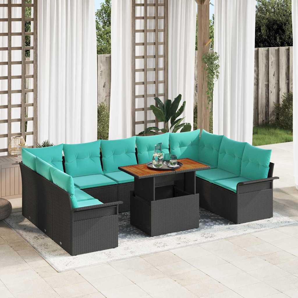 vidaXL Set de canapele pentru grădină 10 pcs Negru Rattan poli