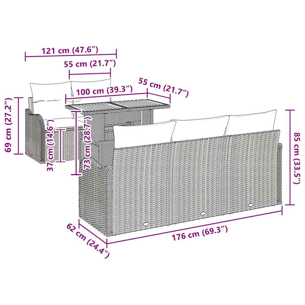 Garden Sofa Set with Storage 6 pcs Black Poly rattan 3358137