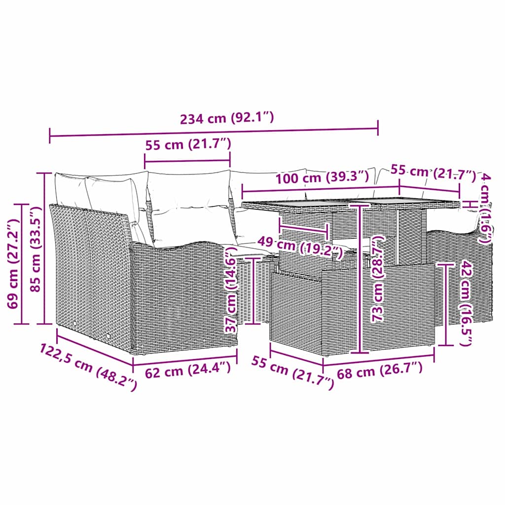 Sada zahradních pohovek s úložištěm 7 pcs Béžová Poly ratan - obrázek 15