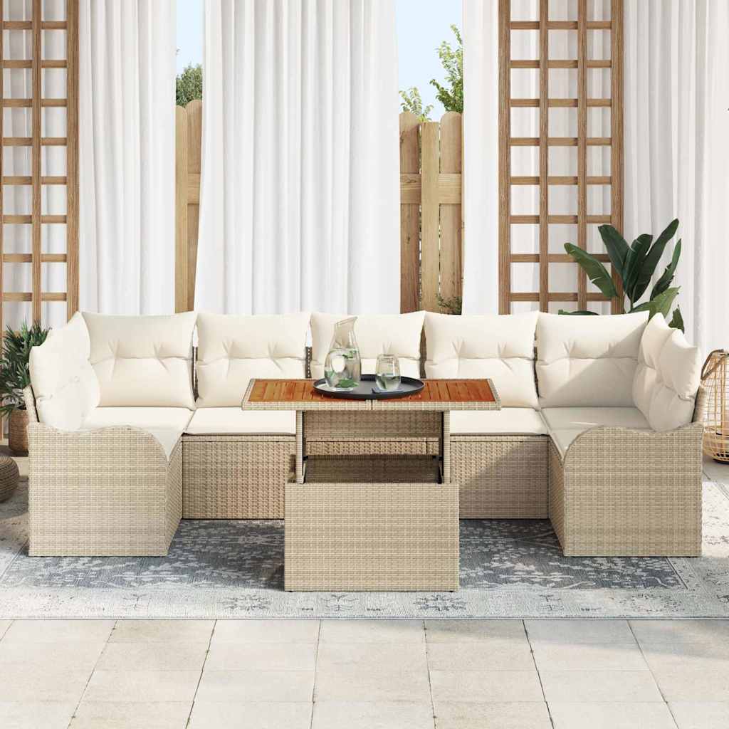 vidaXL 8-delige tuinset met beige kussens van poly riet