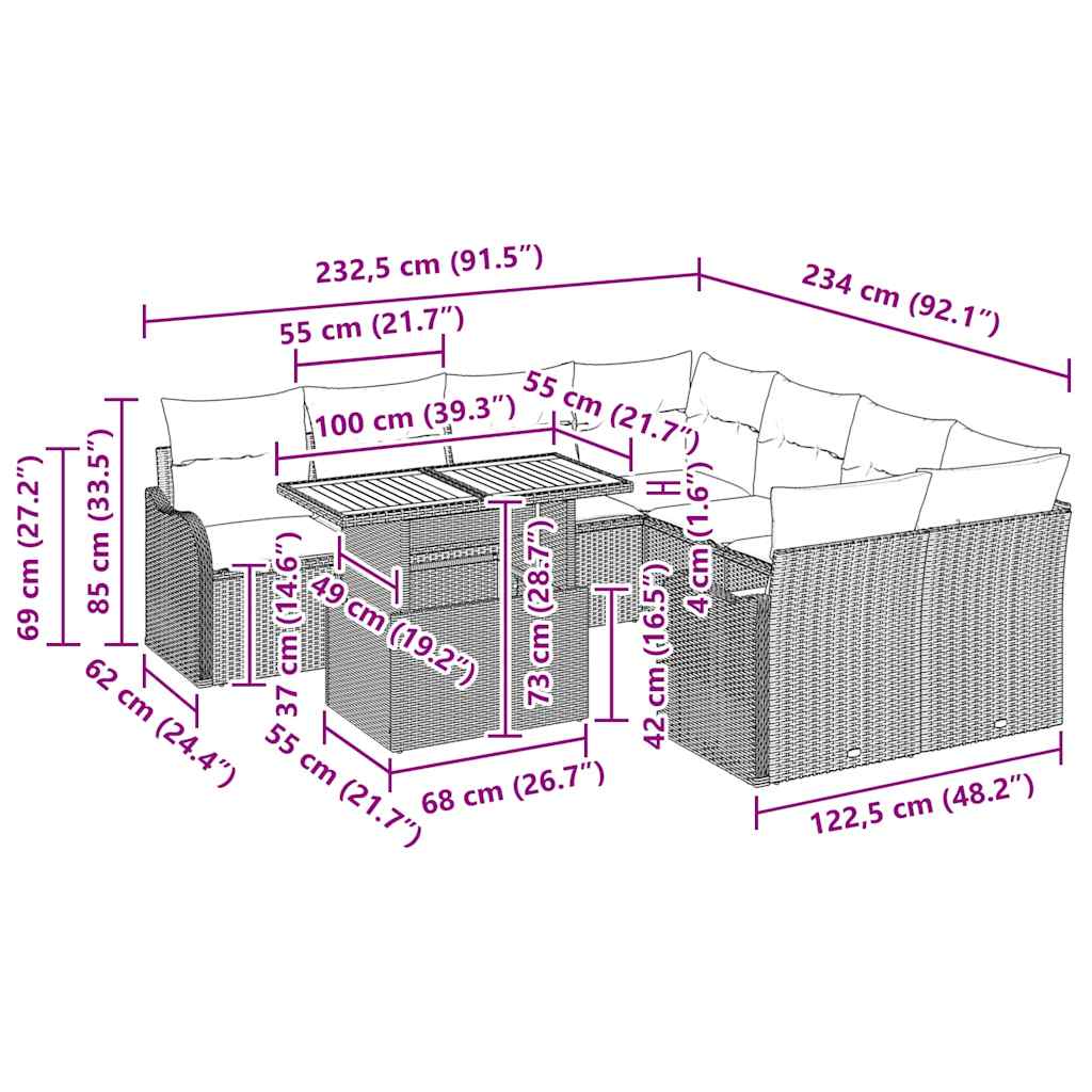 Sada zahradních pohovek s úložištěm 9 pcs Černá Poly ratan - obrázek 15