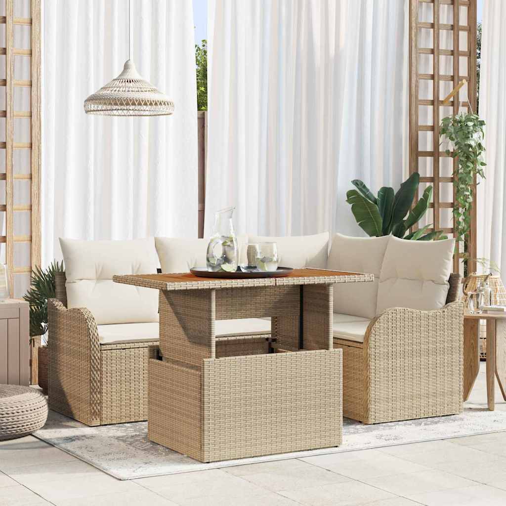 5-osaline aia diivanikomplekt padjadega beež polü rattan