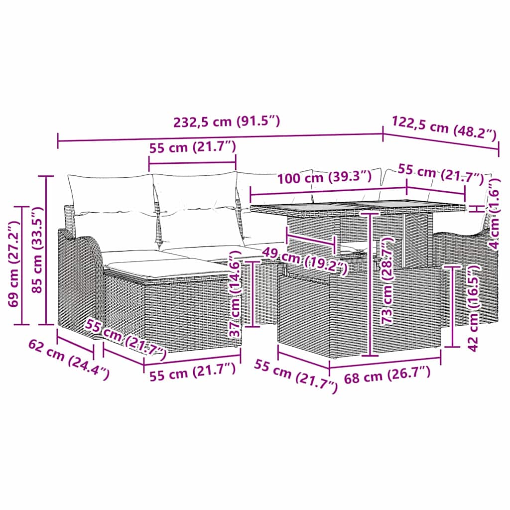 Sada zahradních pohovek s úložištěm 7 pcs Béžová Poly ratan - obrázek 17