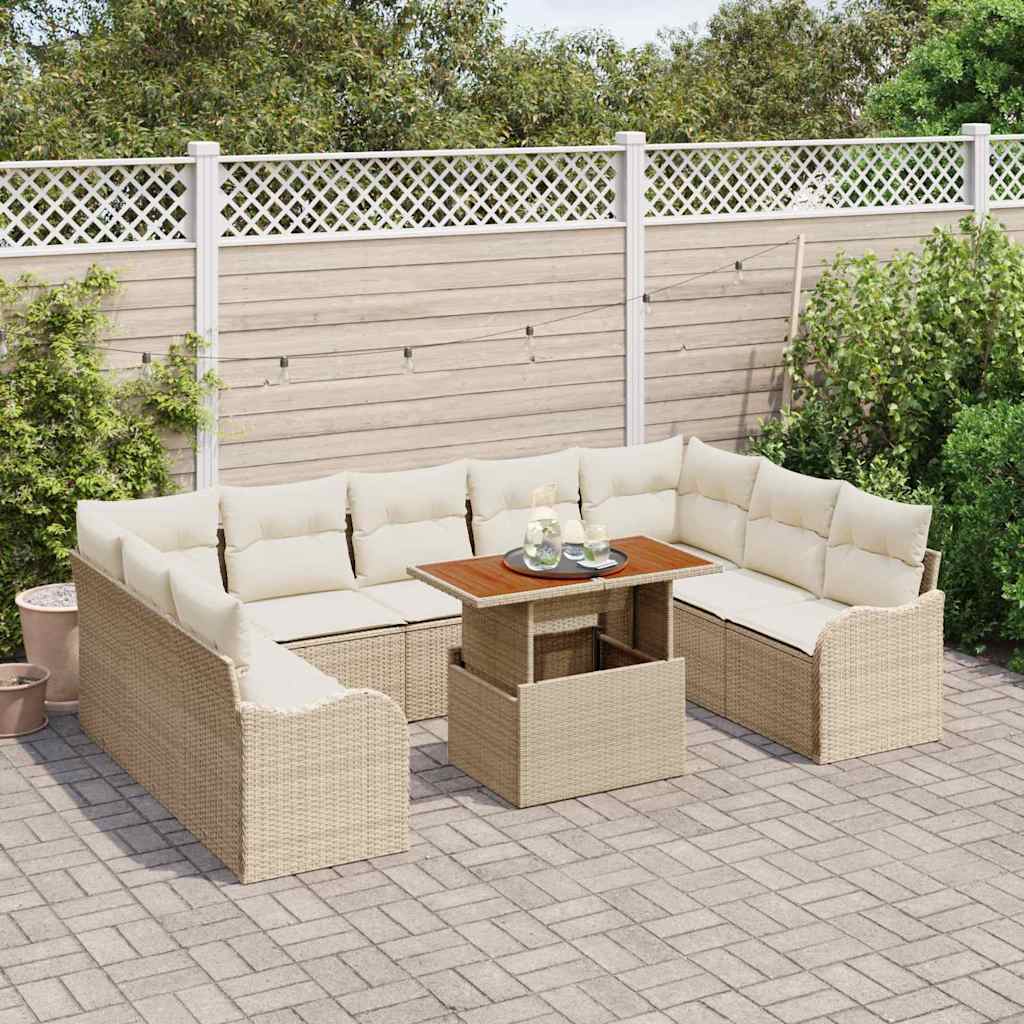 vidaXL 10-delige tuinsofa set met kussens in beige poly rattan