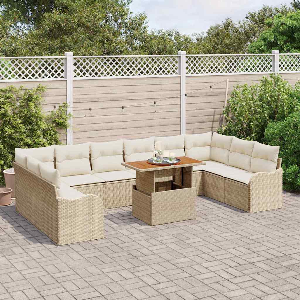vidaXL 11-delige tuinsofa set met kussens in beige poly riet