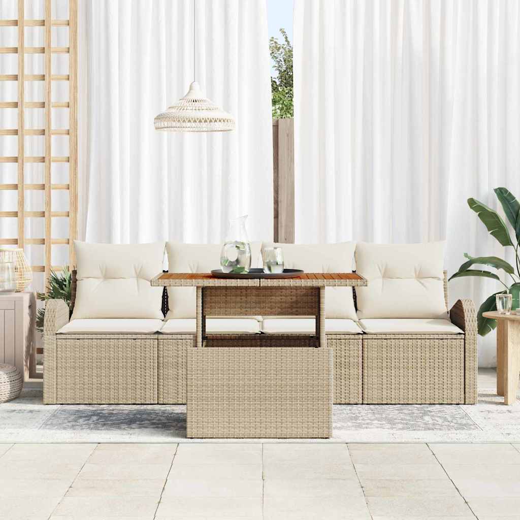 vidaXL 5-delige tuinsofa set met kussens in beige poly rattan