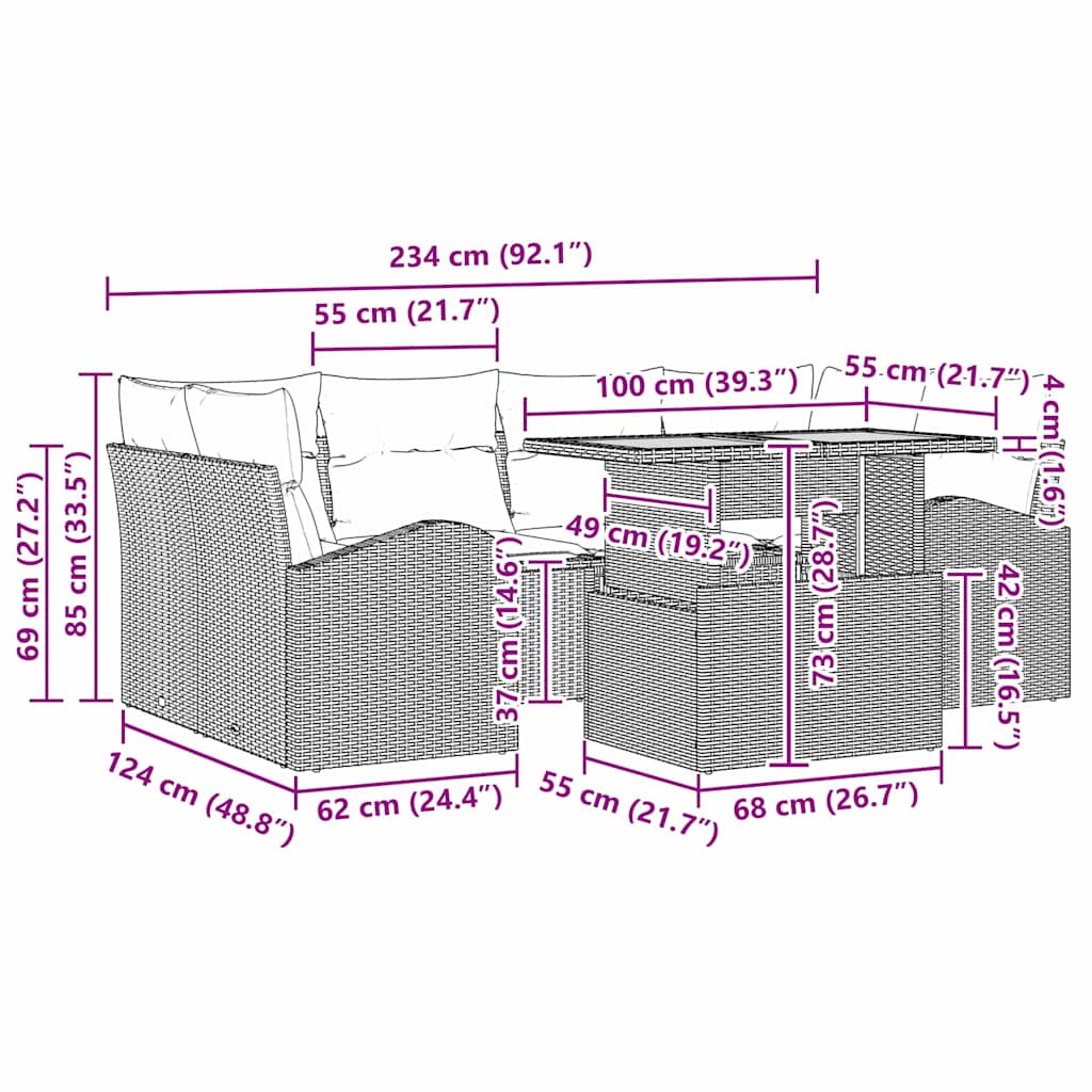 Sada zahradních pohovek s úložištěm 7 pcs Černá Poly ratan - obrázek 15