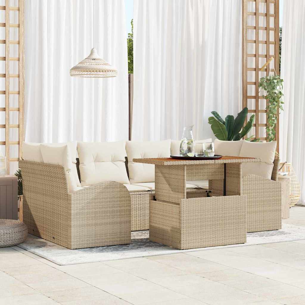 7-osaline aia diivanikomplekt padjadega beež polü rattan