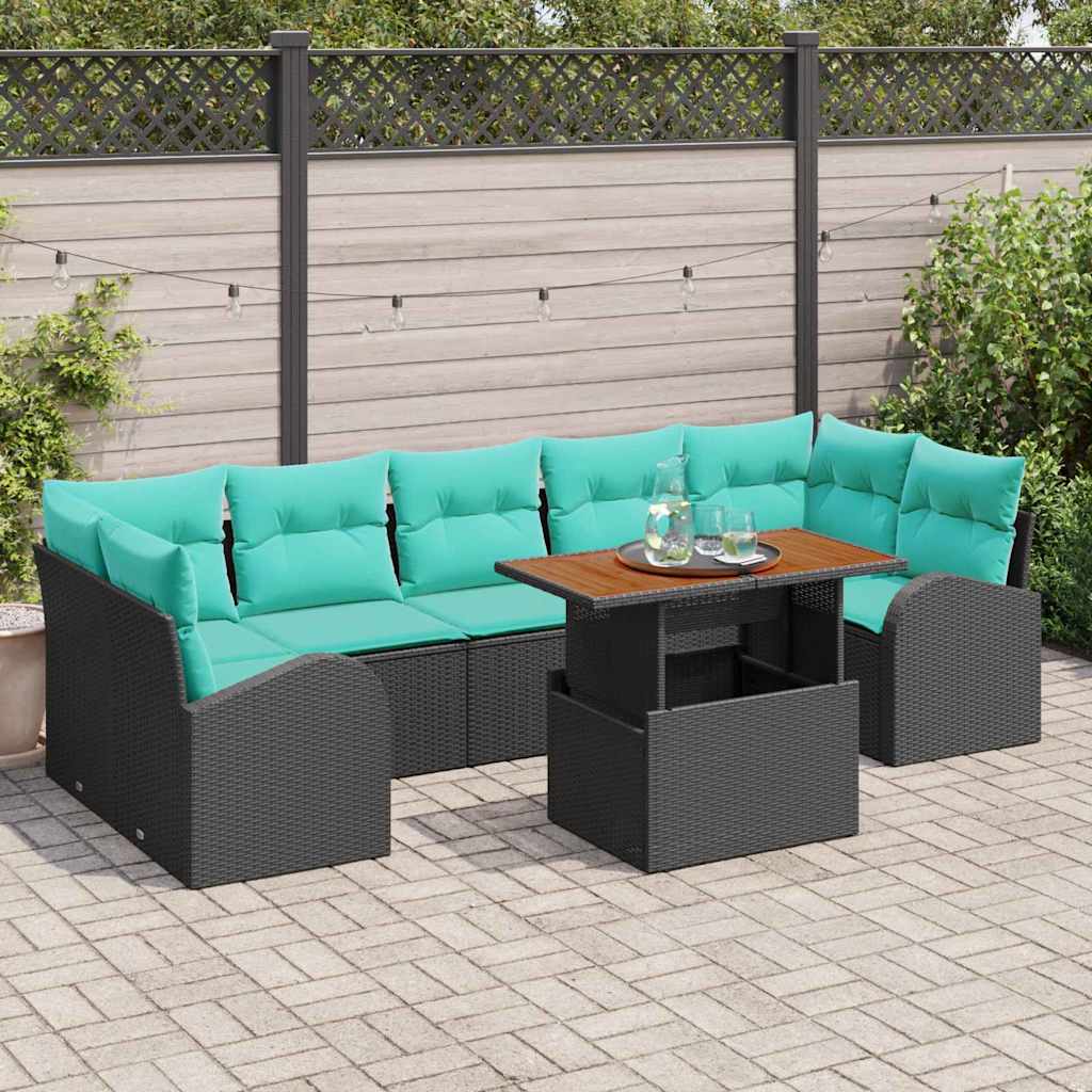 vidaXL Garten-Sofa-Set mit Speicher 8 pcs Schwarz Poly Rattan