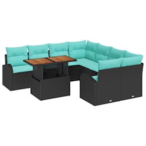 Sada zahradních pohovek s úložištěm 9 pcs Černá Poly ratan - obrázek 2