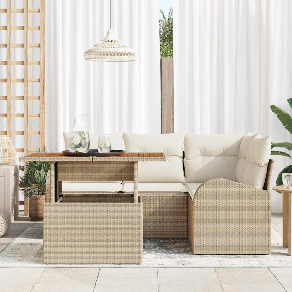vidaXL 5-delige tuinbankset met kussens in Beige van poly riet