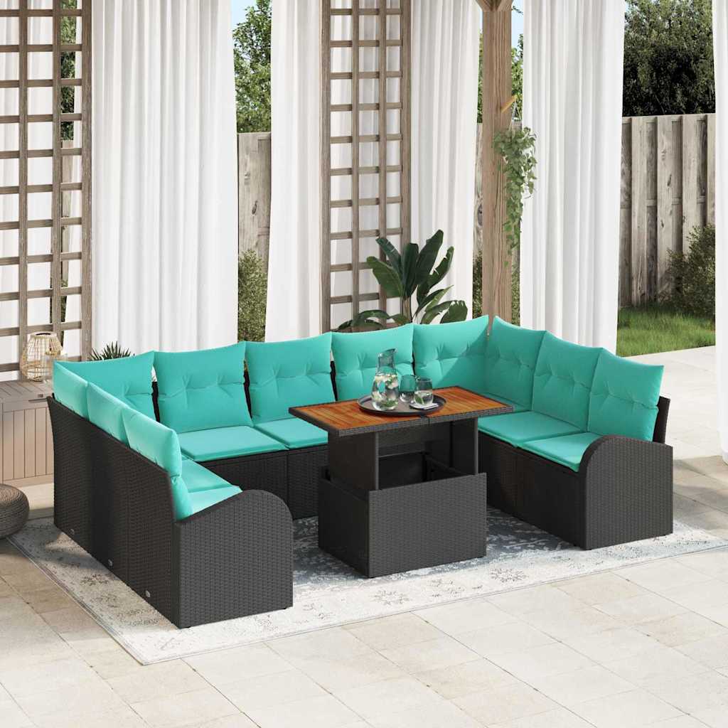 vidaXL Garten-Sofa-Set mit Speicher 10 pcs Schwarz Poly Rattan
