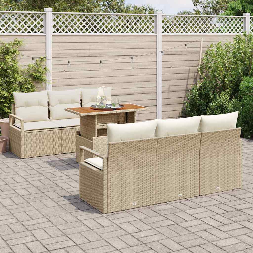 vidaXL 7-delige Tuin Sofa Set met Kussens in Beige van Poly Rattan