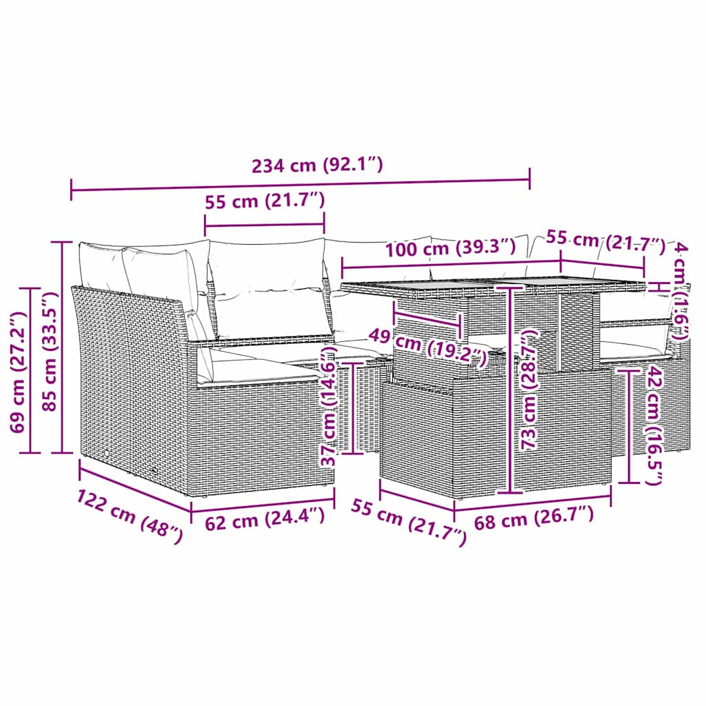 Sada zahradních pohovek s úložištěm 7 pcs Šedá Poly ratan - obrázek 15
