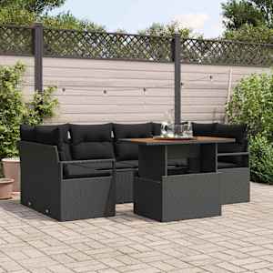 Vrtna sedežna garnitura s shranjevanjem 7 pcs Črna Poly ratan