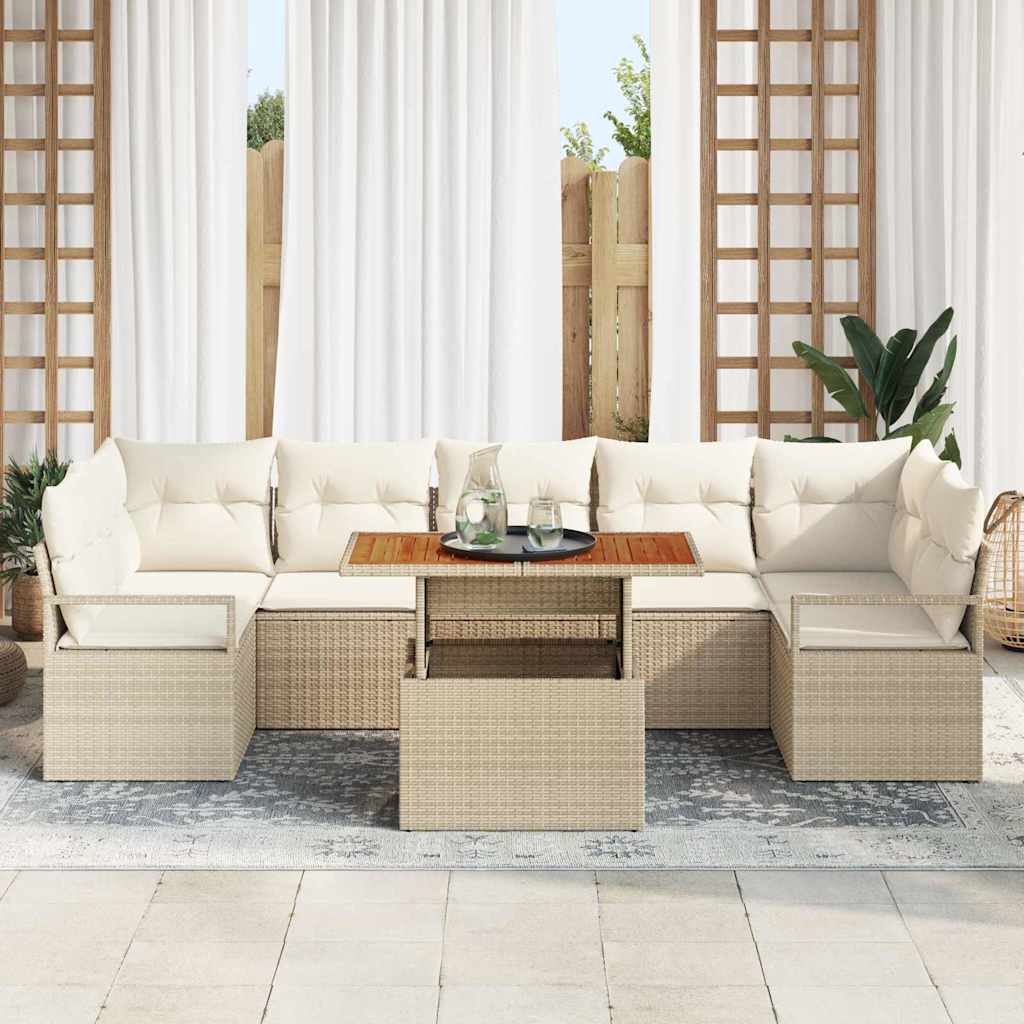 vidaXL 8-delige tuinset met kussens in beige poly rattan