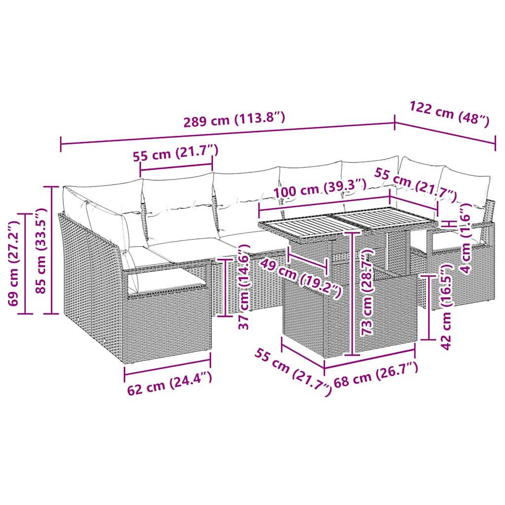 Sada zahradních pohovek s úložištěm 8 pcs Černá Poly ratan - obrázek 15