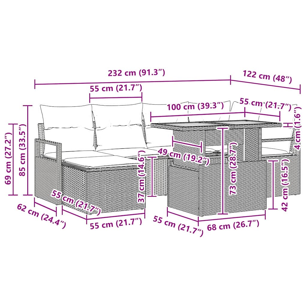 Sada zahradních pohovek s úložištěm 7 pcs Šedá Poly ratan - obrázek 17