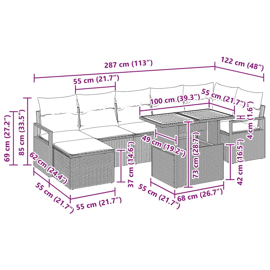 Sada zahradních pohovek s úložištěm 8 pcs Černá Poly ratan - obrázek 17