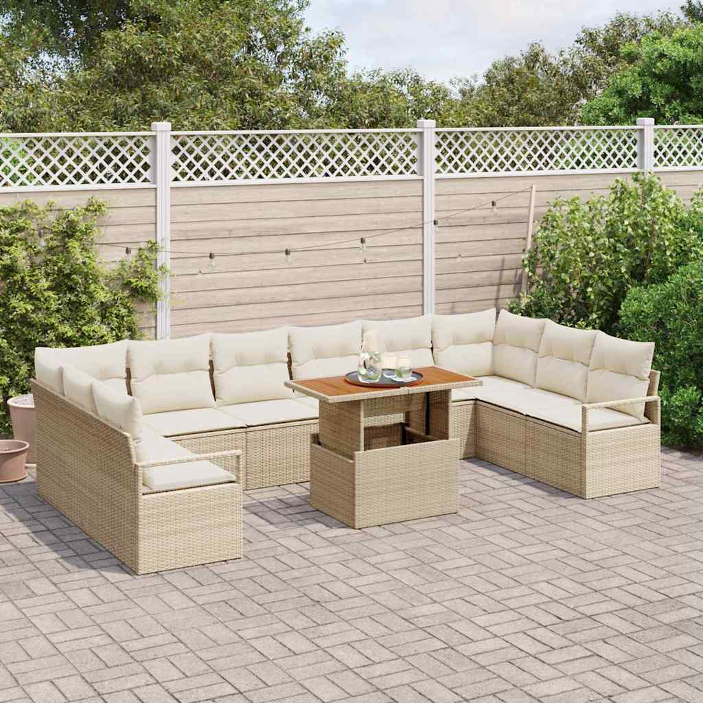 vidaXL 11-delige tuinsalonset met kussens in beige poly riet