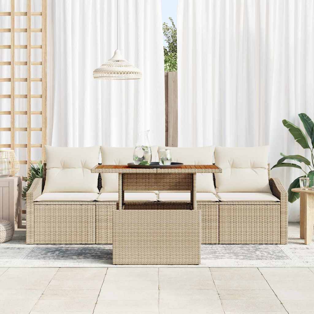 vidaXL 5-delige Tuinbankenset met kussens poly rattan beige