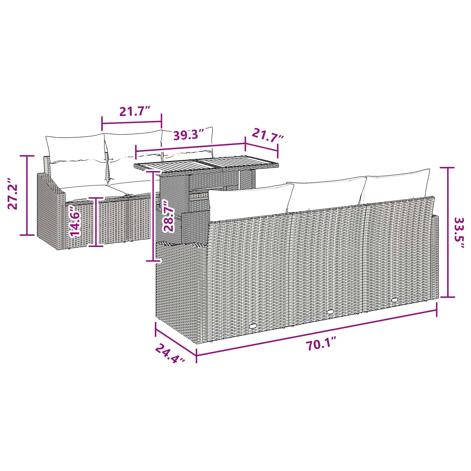 Tuin Sofa Set met opslag 7 pcs Grijs Poly riet - Afbeelding 9