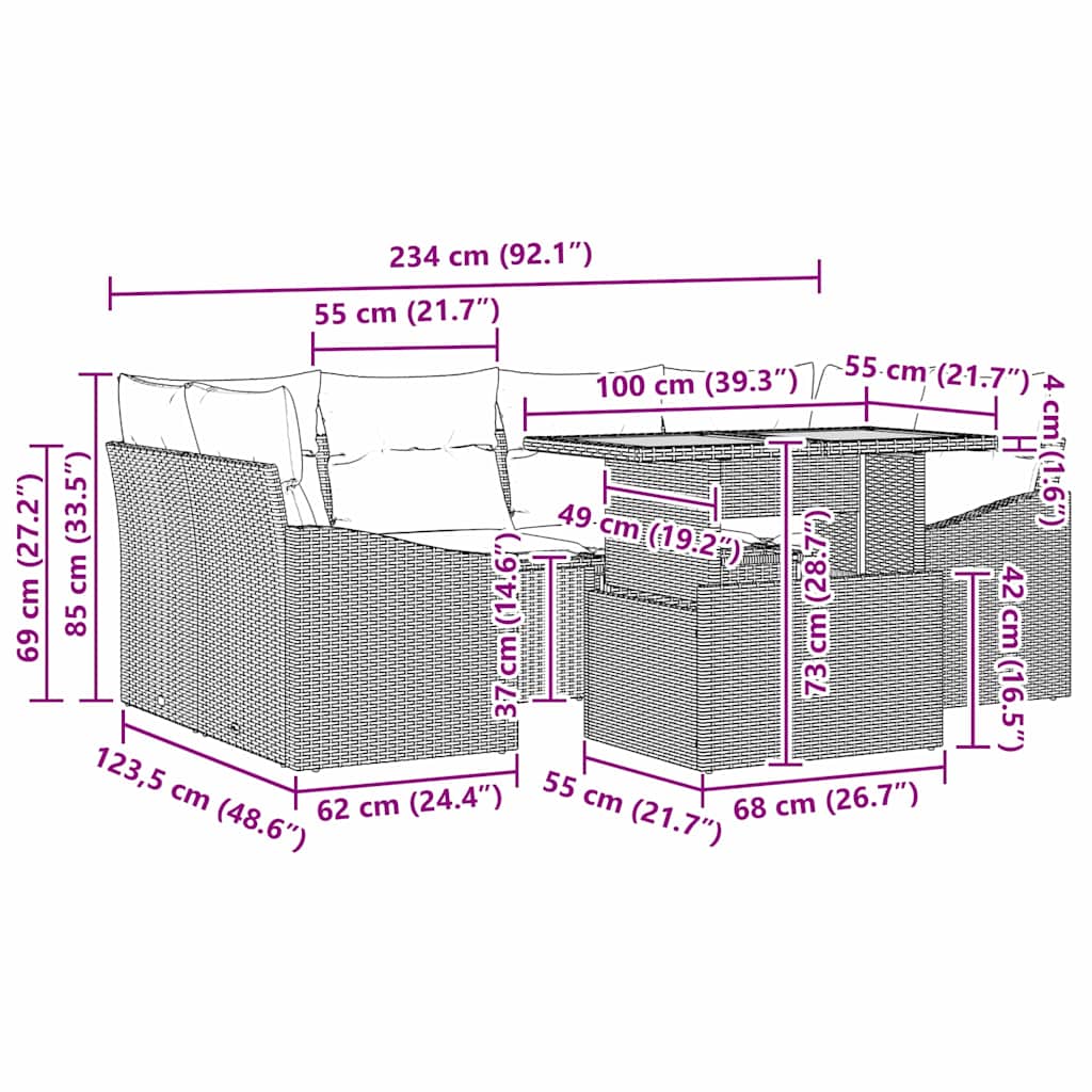 Sada zahradních pohovek s úložištěm 7 pcs Černá Poly ratan - obrázek 15