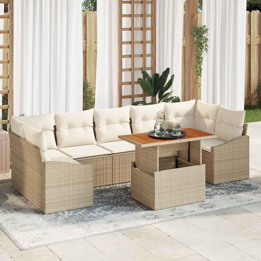 8-osaline aia diivanikomplekt padjadega Beež Polü Rattan