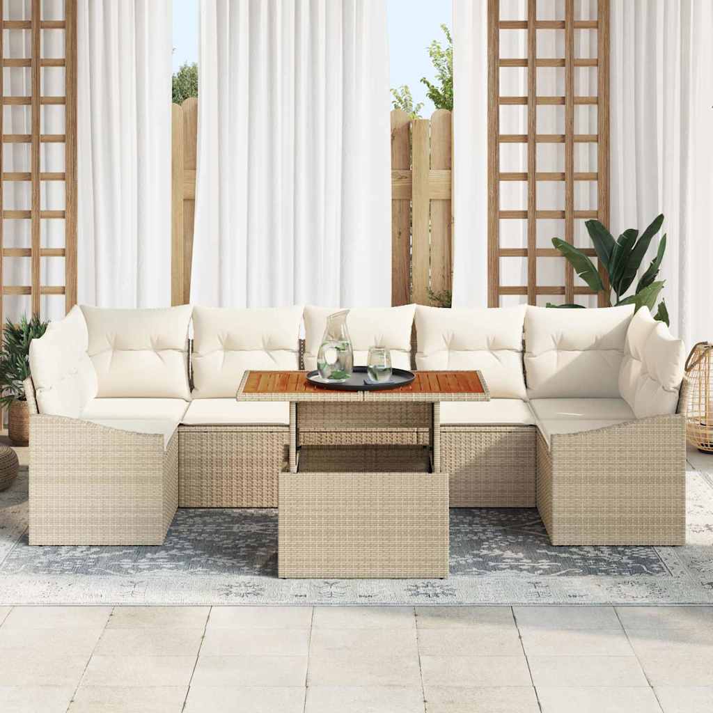vidaXL 8-delige Tuinbankenset met kussens poly rattan beige
