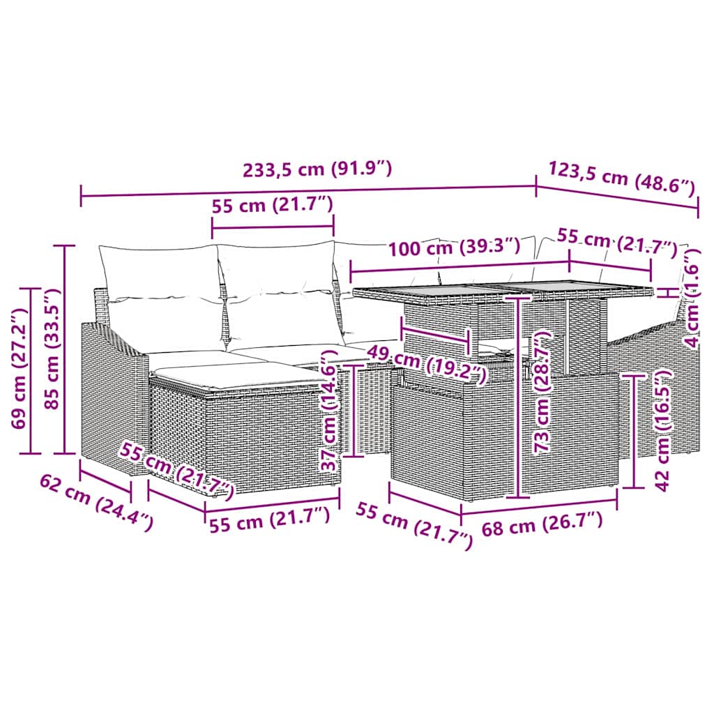 Sada zahradních pohovek s úložištěm 7 pcs Černá Poly ratan - obrázek 17