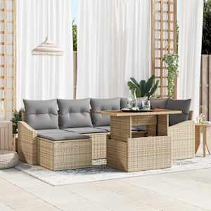 Vrtna sedežna garnitura s shranjevanjem 7 pcs Bež Poly ratan