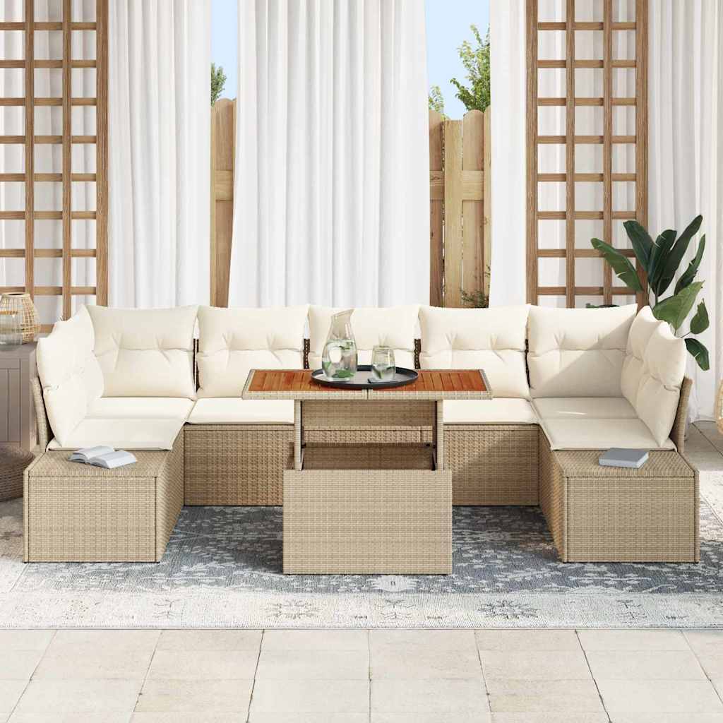 vidaXL 8-delige Tuinbankenset met kussens poly rattan beige