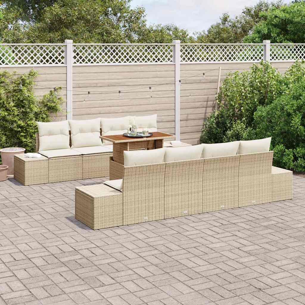 vidaXL 7-delige tuinset met kussens in beige poly rattan