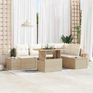 Sada zahradních pohovek s úložištěm 6 pcs Béžová Poly ratan - obrázek 1