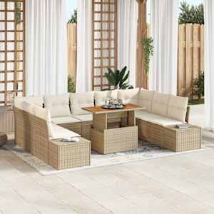 Vrtna sedežna garnitura s shranjevanjem 10 pcs Bež Poly ratan