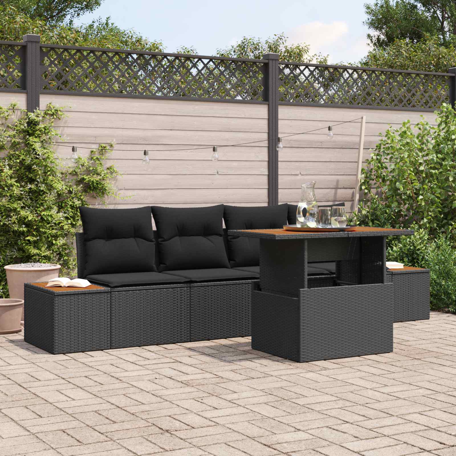 vidaXL Set de canapele pentru grădină 5 pcs Negru Rattan poli