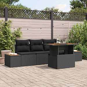 Vrtna sedežna garnitura s shranjevanjem 5 pcs Črna Poly ratan