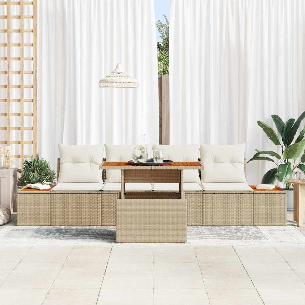 vidaXL 5-delige tuinsofa set met kussens in beige van poly rattan