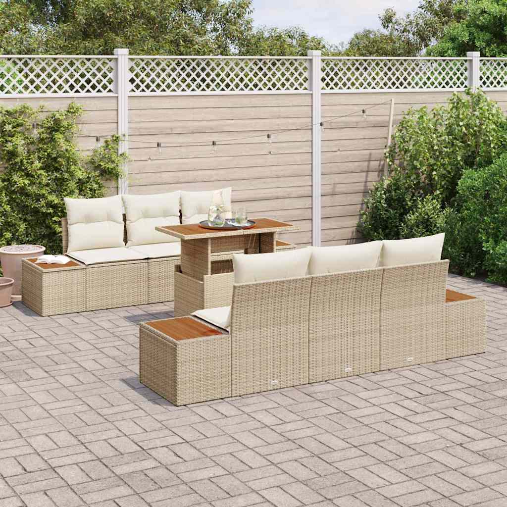 vidaXL 7-delige tuinsofa set met kussens in beige poly rattan