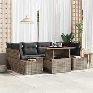 Vrtna sedežna garnitura s shranjevanjem 7 pcs Siva Poly ratan