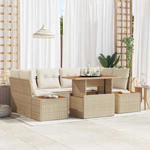 Vrtna sedežna garnitura s shranjevanjem 7 pcs Bež Poly ratan