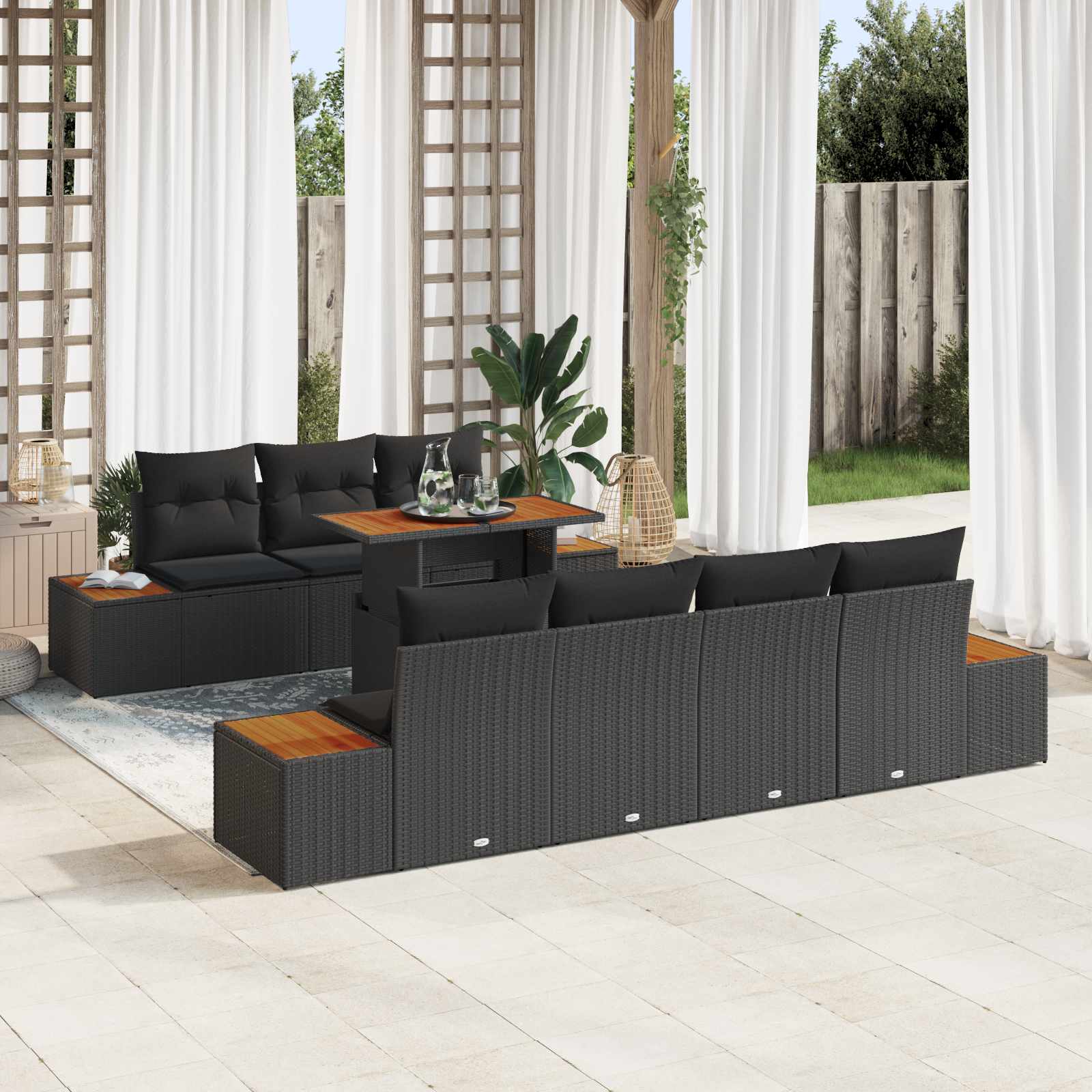 vidaXL Set de canapele pentru grădină 8 pcs Negru Rattan poli