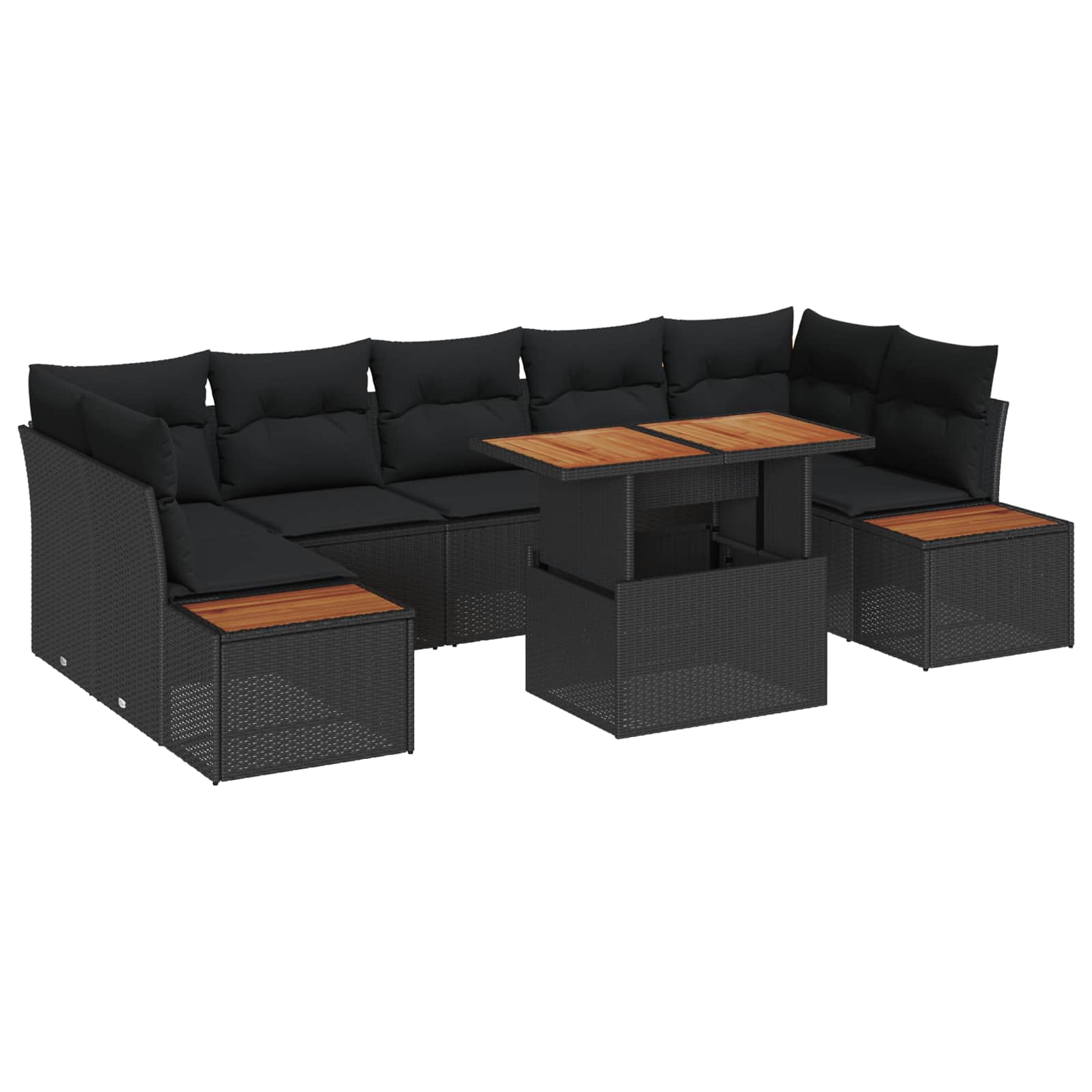 vidaXL Garten-Sofa-Set mit Speicher 8 pcs Schwarz Poly Rattan