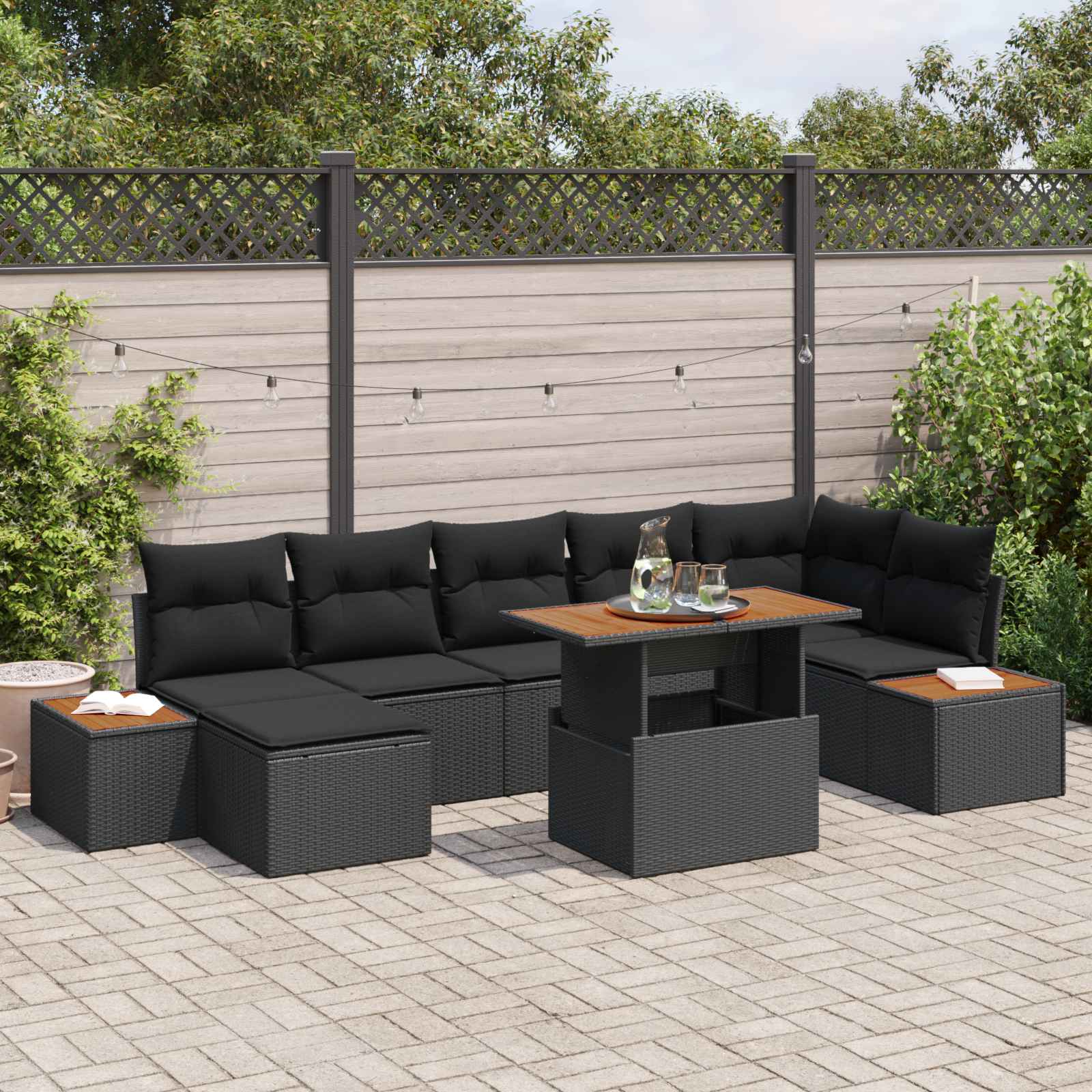 vidaXL Garten-Sofa-Set mit Speicher 8 pcs Schwarz Poly Rattan