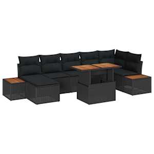 Sada zahradních pohovek s úložištěm 8 pcs Černá Poly ratan - obrázek 2