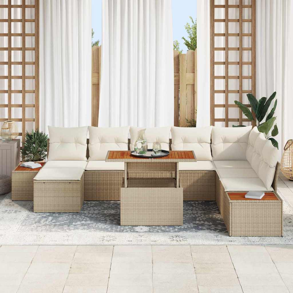 vidaXL 9-delige tuinsofa set met kussens in beige poly rattan