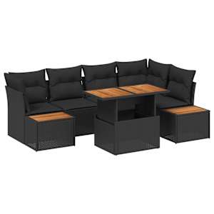 Vrtna sedežna garnitura s shranjevanjem 10 pcs Črna Poly ratan